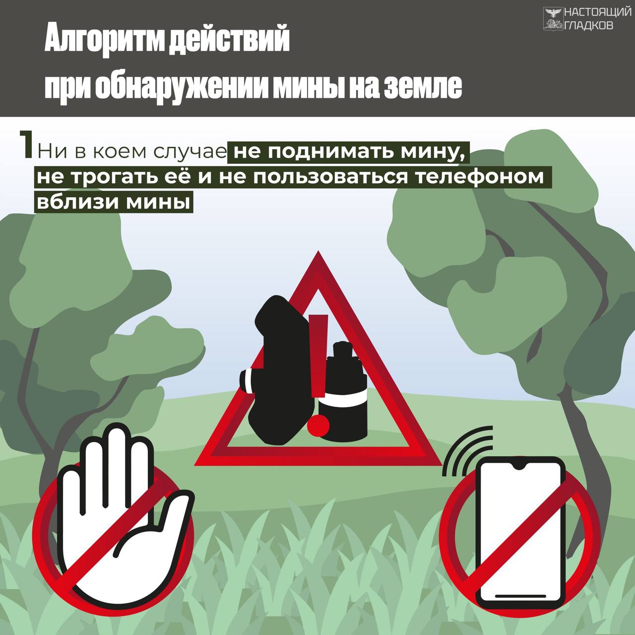 Алгоритм действий при обнаружении мины на земле.